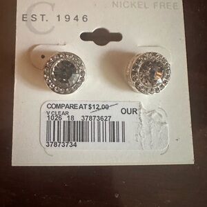 Silver Stud Earrings with Clear Crystals